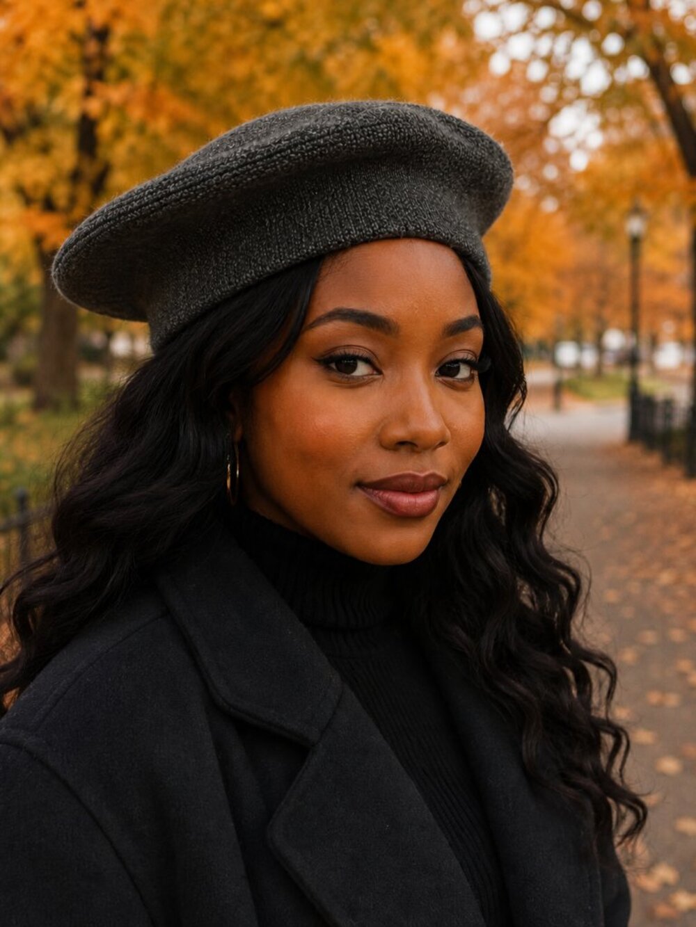 Stretchy Solid Charcoal Beret